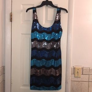 Blue sequins mini dress
